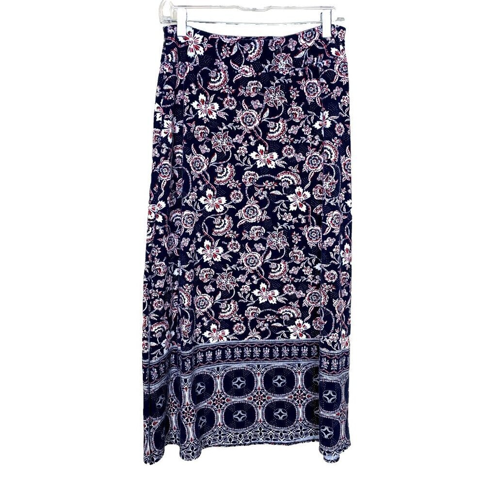 Talbots Womens XS Skirt Pull On Knit Maxi Floral‎ Paisley Navy Boho Cottagecore